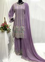 Chiffon Light Purple Festival Wear Embroidery Work Readymade Plazzo Suit